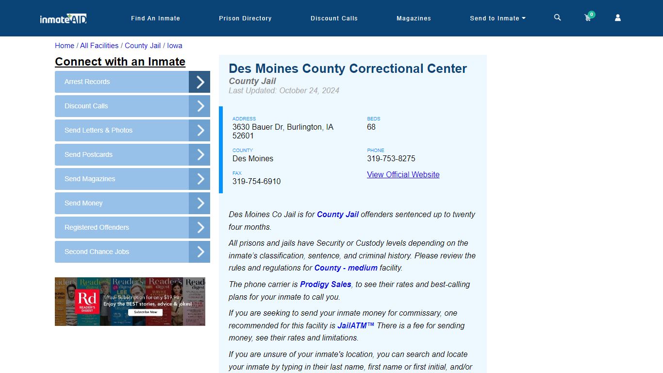 Des Moines County Correctional Center - Inmate Locator