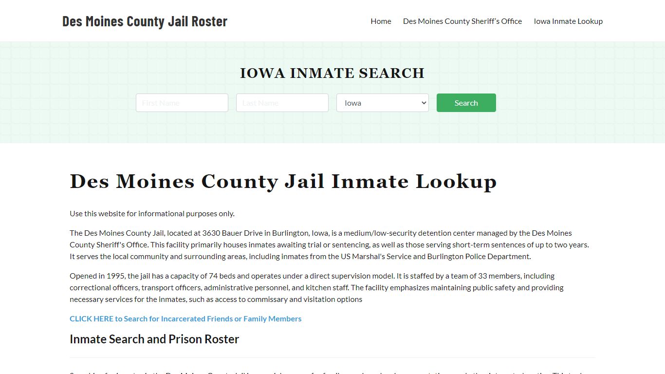 Des Moines County Jail Roster Lookup, IA, Inmate Search